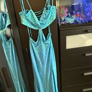 Fashion Nova Turquoise Sequin Maxi Dress